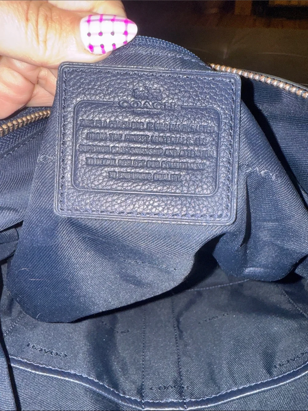 Coach Turnlock Hobo Bag Navy Blue Pebbled Leather Gold-Tone Hardware